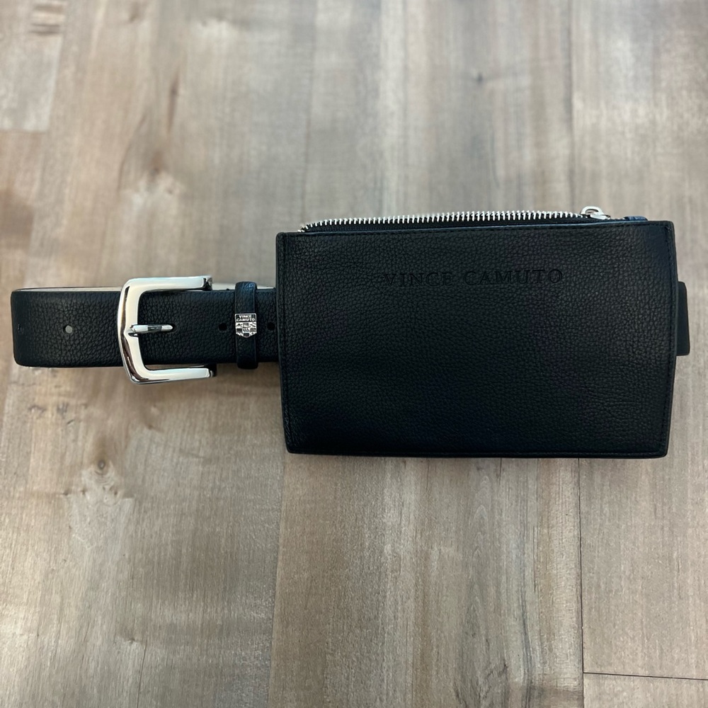 Vince Camuto Black Belt Bag with Silver Buckle